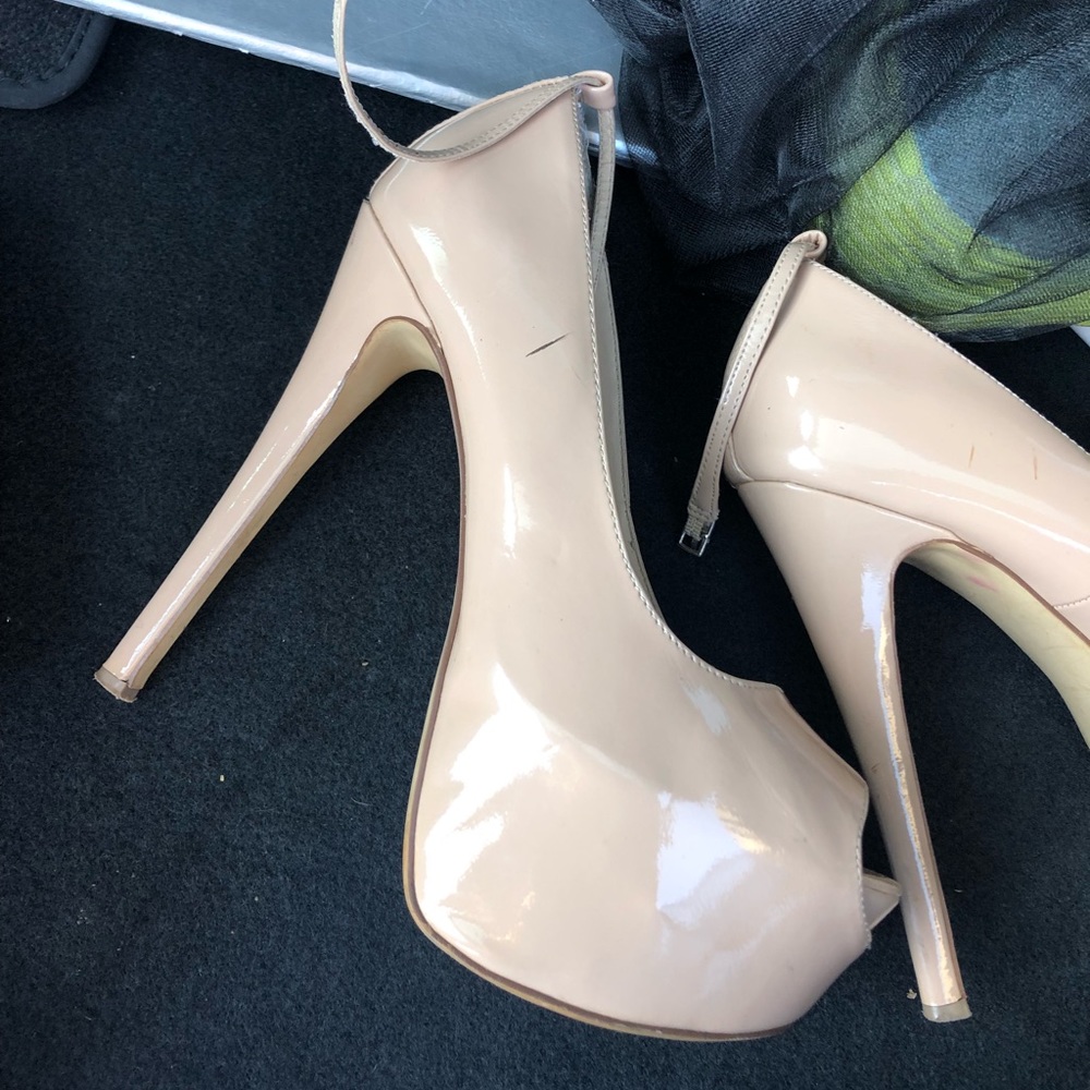 Nude Steve Madden platform pumps with ankle strap